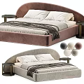 Elegant Upholstered Double Bed With Curved Headboard Striped Blanket Pillows Side Tables And Color Options