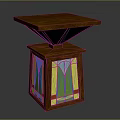 Vintage Stained Glass Table Lamp With Wooden Base And Colorful Patterns