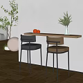 Stylish Modern Wooden Bar Counter With Two Leather Bar Stools Green Plant And Oranges