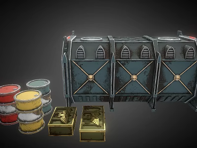 Industrial Equipment With Metal Drums Storage Boxes And Heavy Duty Metal Frames 3d model