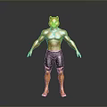 3D Cat Head Humanoid Character With Muscular Torso And Black Shorts