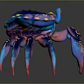 Vibrant Blue and Pink Aquatic Crab With Colorful Patterns Shiny Exoskeleton Against Dark Background