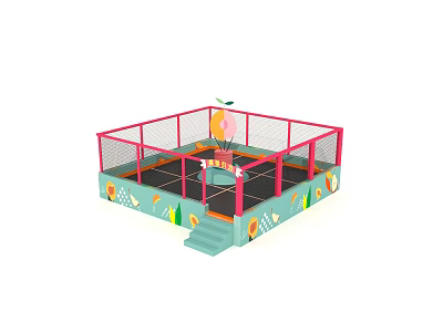 Colorful Kids Trampoline Play Area Enclosed With Safety Fence And Vibrant Patterns 3d model