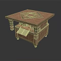 Traditional Architectural Wooden Table With Intricate Geometric Pattern And Drawer