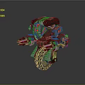 Sci Fi Robotic Creature With Large Tire And Purple Mechanical Arms 3d model