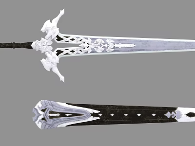 Ornate Swords with Decorative White Hilts Intricate Silver Blades Black Scabbards and Detailed Patterns 3d model
