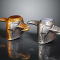 Gold And Silver Horned Helmets With Metallic Finish And Medieval Decorative Horns