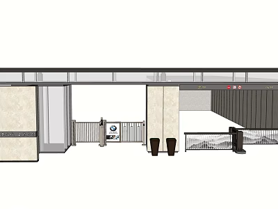 Modern Entrance Gate Design With Side Walls Access Control And Decorative Planters 3d model