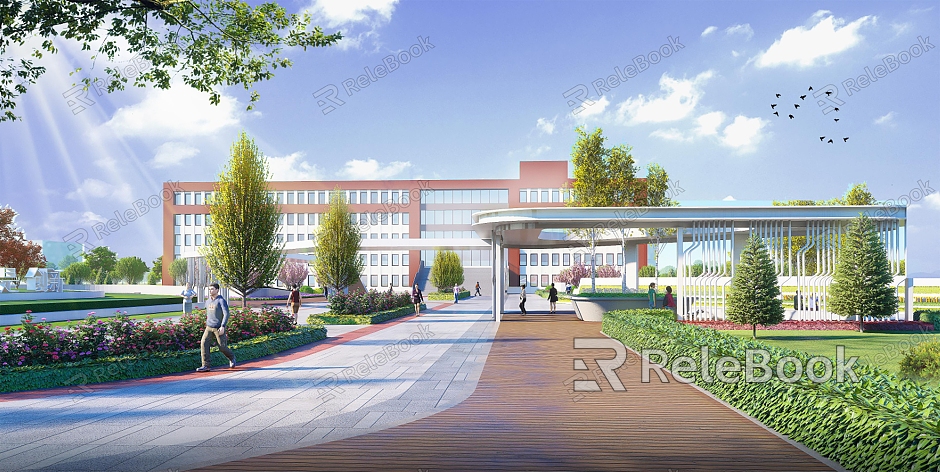 Modern school school wide view campus landscape courtyard landscape cultural sketch primary and secondary school sketch landscape wall straight line campus model