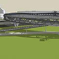 Ring Shaped Bridge Structure Over Road Interchange With Surrounding Buildings And Green Spaces 3d model
