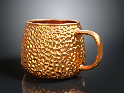 Golden Textured Ceramic Mug For Daily Use With Decorative Surface Design 3d model