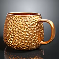 Golden Textured Ceramic Mug For Daily Use With Decorative Surface Design 3d model