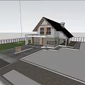 Detached Villa Exterior Featuring Gabled Roof Lush Trees Driveway Black Car And Natural Surroundings