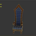 Luxurious High Back Armchair With Wooden Frame And Blue Tufted Upholstery