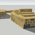 Light Yellow School Building With Interconnected Structures And Numerous Small Windows
