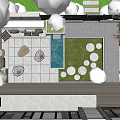 Modern Courtyard Garden Design With Stone Paving Lawn Area Greenery And Circular Outdoor Seating