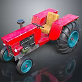 Red Toy Tractor With Yellow Seat Large Black Tires And Blue Rims