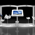 Interactive Book Shaped Display With Screen Showing Blue Sky And Paper Plane Models 3d model