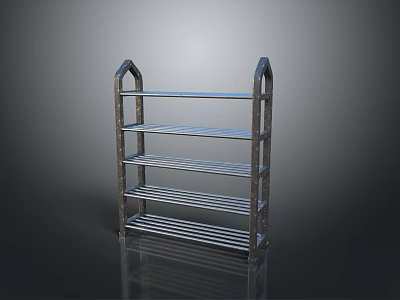 Metal Multilevel Shelf With Four Shelves And Reflective Bottom On Gray Gradient Background 3d model