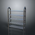 Metal Multilevel Shelf With Four Shelves And Reflective Bottom On Gray Gradient Background
