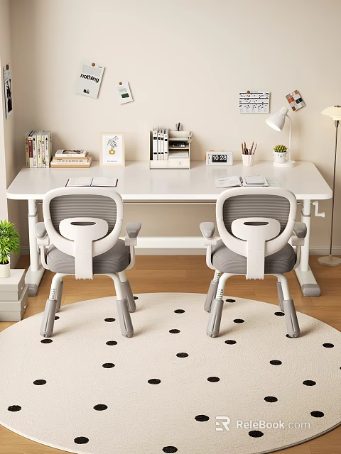 Comfortable Two Gray White Kids Study Chairs With Ergonomic Design For Children Learning Space 3d model 