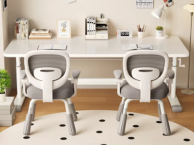 Comfortable Two Gray White Kids Study Chairs With Ergonomic Design For Children Learning Space 3d model