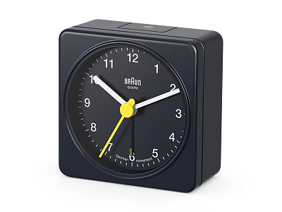 Braun Square Black Alarm Clock With Yellow Hands And White Numbers 3d model