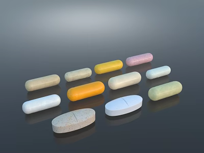 Different Colored And Shaped Medical Tablets For Healthcare Applications 3d model
