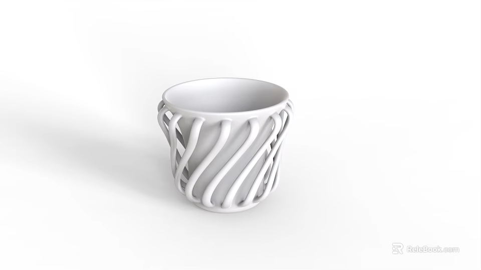 Elegant White Cup With Wavy Hollow Design In Modern Minimalist Style 3d model 
