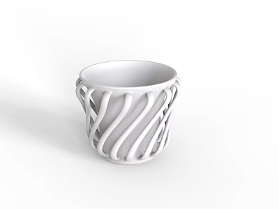 Elegant White Cup With Wavy Hollow Design In Modern Minimalist Style 3d model