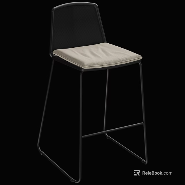Modern Bar Stool With Black Metal Frame And Light Colored Cushion 3d model 