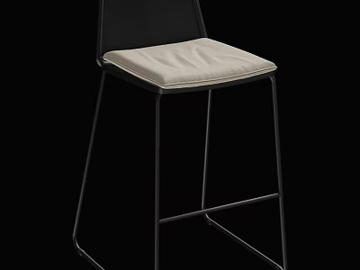 Modern Bar Stool With Black Metal Frame And Light Colored Cushion 3d model