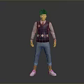 Man With Purple Hair In Purple Argyle Vest Gray Shirt Light Jeans And White Shoes
