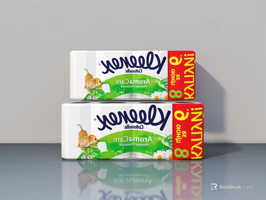 Kleenex Antibacterial Pet Food Pack With 8 Rolls Kitten Design And Floral Elements 3d model 