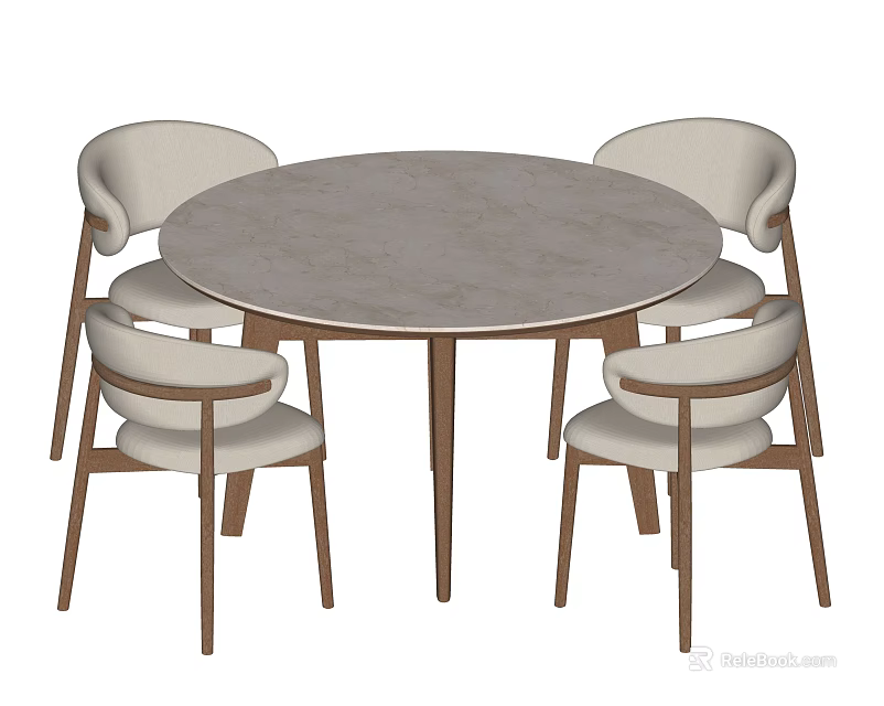 Modern Round Dining Table Set With Four Light Colored Wooden Leg Chairs 3d model