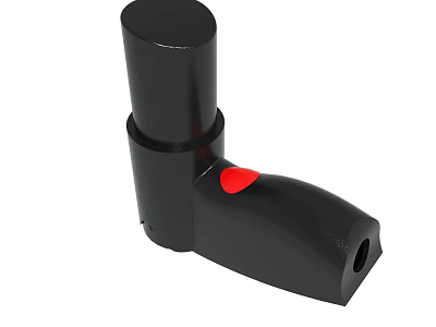 Black Cylindrical Tool Component With Red Button And Ergonomic Grip Design 3d model