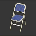 Folding Leisure Chair With White Metal Frame And Blue Patterned Seat Backrest
