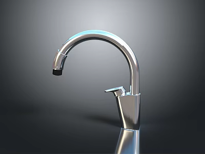 Stainless Steel Modern Curved Spout Kitchen Faucet With Single Handle And Sleek Design 3d model