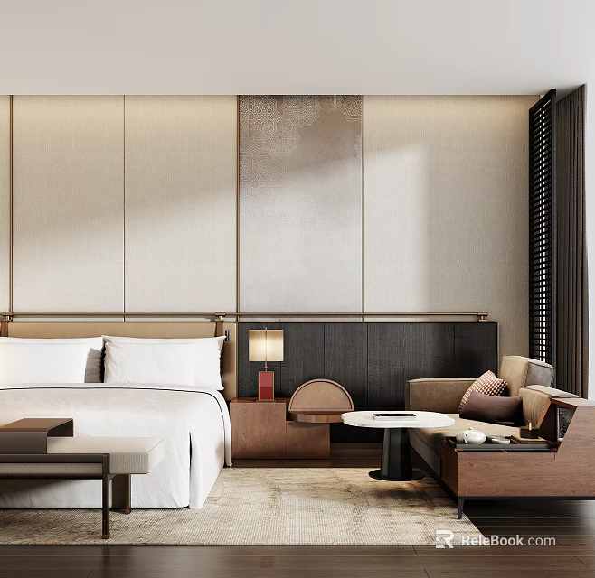 Modern Luxury Hotel Room Interior With Comfortable Bed And Relaxing Seating Area 3d model 