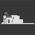 Classical Style 3D Building Model With White Facade Dark Roof Arched Windows And Steps