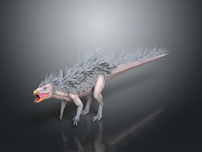 Realistic Feathered Dinosaur 3D Render With Gray Plumage And Open Mouth Pose 3d model