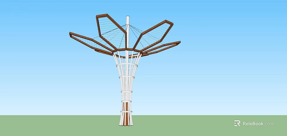 Modern Artistic Pergola With Petal Shaped Top And White Support Structure 3d model 