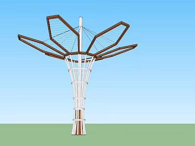Modern Artistic Pergola With Petal Shaped Top And White Support Structure 3d model