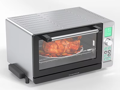 Stainless Steel Electric Toaster Oven With Roasted Chicken And Control Panel 3d model