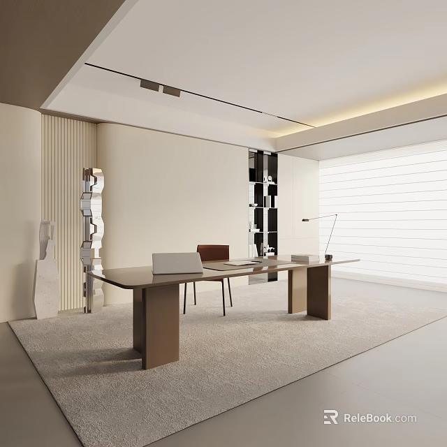 Modern Dining Table Set With Matching Chairs And Display Shelves In Bright Minimalist Room 3d model 