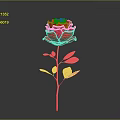 Beautiful Red Rose With Green Stem And Leaves On Gray Background