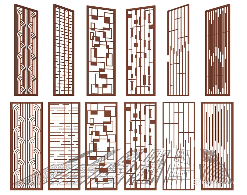 Stylish Wooden Room Dividers With Various Geometric And Linear Patterns 3d model