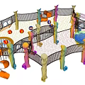 Colorful Playground Equipment With Slide Ball Pit Netted Enclosure And Shaped Structures