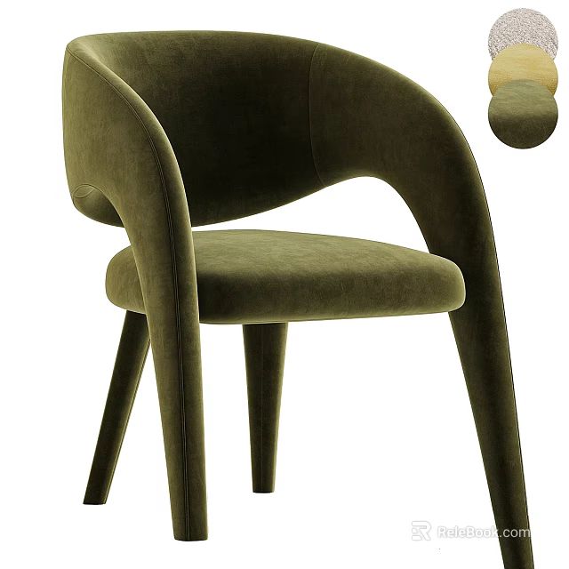 Elegant Green Velvet Chair With Modern Curved Armrests And Slim Legs Design 3d model 