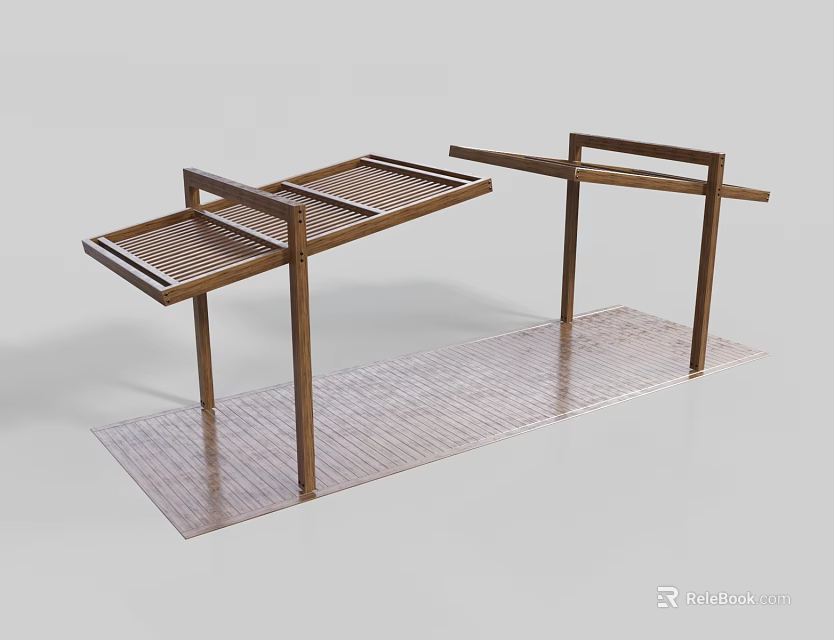 Modern Wooden Pergola With Grid Roof And Simple Slim Support Structure Design 3d model 